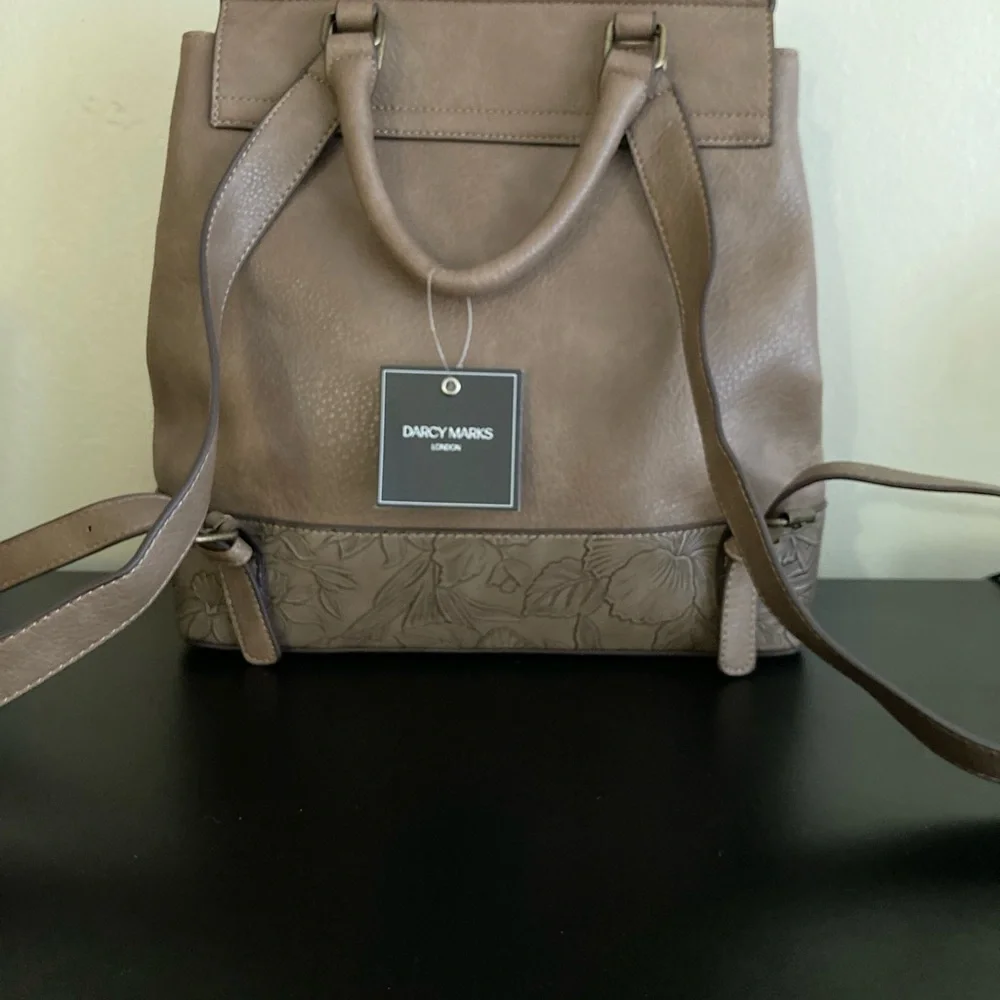 Darcy Marks London Floral Embossed Backpack Bag NWT Brown